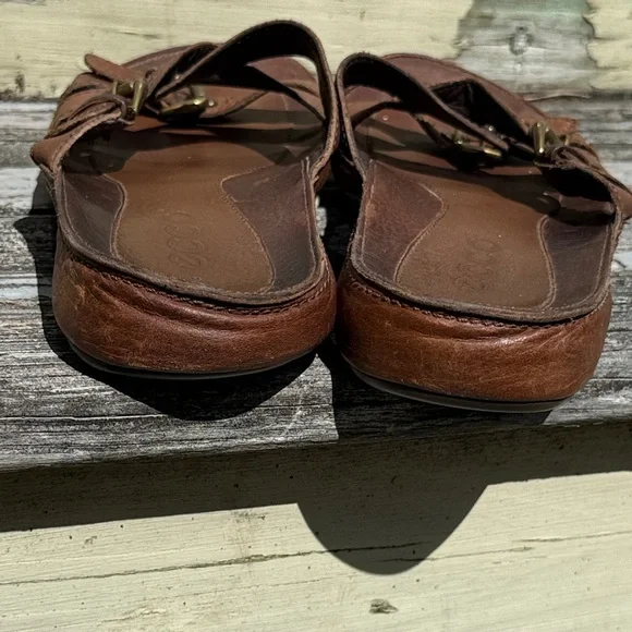 Ecco Women's Dark Brown Leather Sandals Slides size 8 39 distressed flip flops - Picture 11 of 14